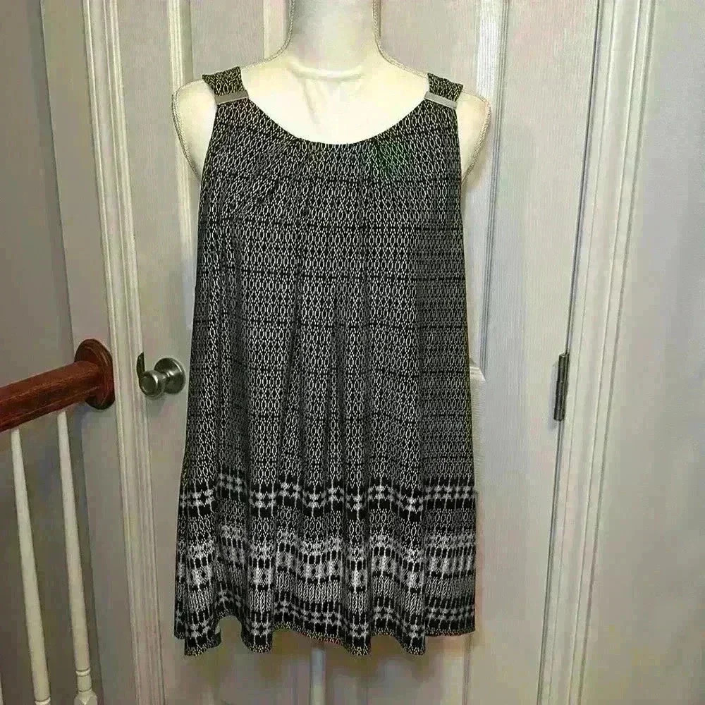 Rafaela Black & White Stylish Sleeveless Tank with Silver Clasps Women’s Size XL - Picture 2 of 9